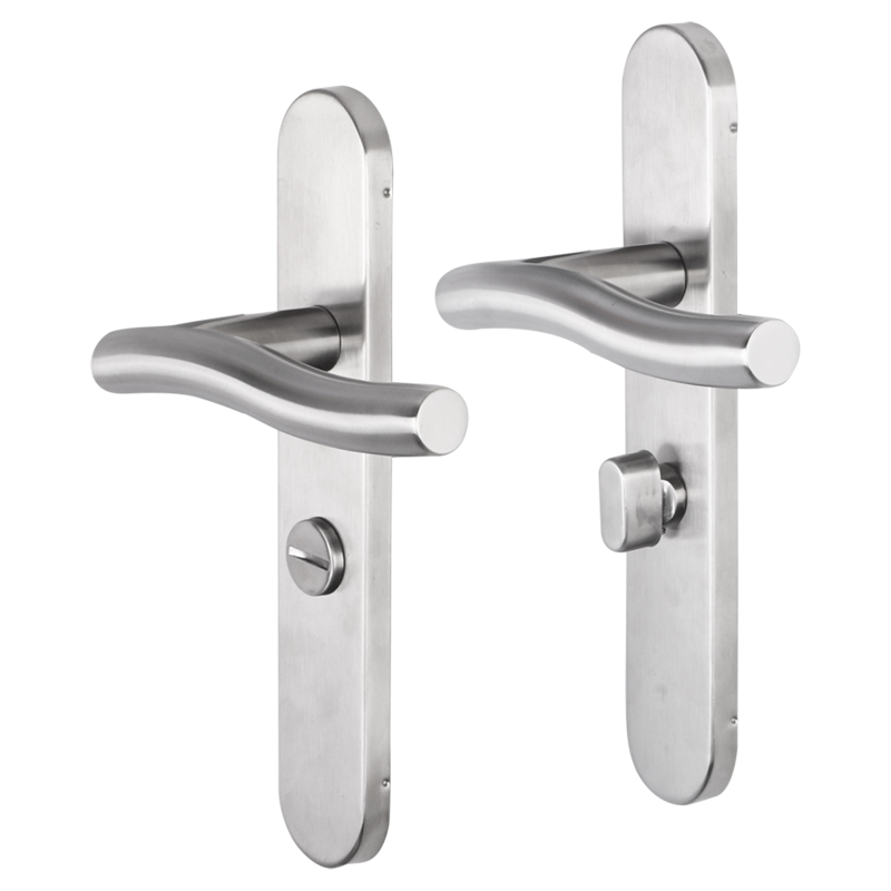 Impresso Chester deurkruk op schild afgerond 225x41x10mm WC63/8 RVS geborsteld deurbeslagstore.be