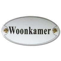 NS-665 TopEmaille Wit deurbordje 'Woonkamer' 60x35mm