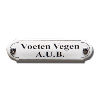NP-KS-R1-24 TopEmaille crème deurbordje 'Voeten vegen A.U.B.' gebold klassiek 80x22mm