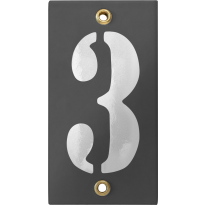 Emaille industrieel grijs huisnummerbord '3' met witte cijfers, 100x40 mm
