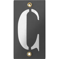 Emaille industrieel grijs huisnummerbord met witte letter 'C', 100x40 mm