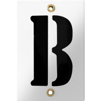 Emaille industrieel wit huisnummerbord met zwarte letter 'B', 120x80 mm