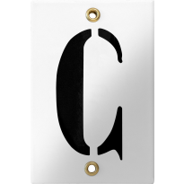 Emaille industrieel wit huisnummerbord met zwarte letter 'C', 120x80 mm