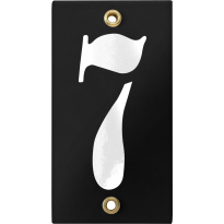 Emaille industrieel zwart huisnummerbord '7' met witte cijfers, 100x40 mm