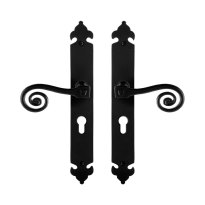 GPF6200.60 smeedijzer zwarte deurkruk Kera op langschild PC55, 291x41x4mm