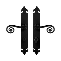 GPF6200.60 smeedijzer zwarte deurkruk Kera op langschild WC72/8, 291x41x4mm