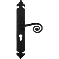 GPF6200.60R smeedijzer zwarte deurkruk Kera op langschild PC55 291x41x4mm, rechtswijzend