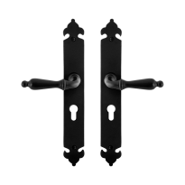GPF6215.60 smeedijzer zwarte deurkruk Muki op langschild PC55, 291x41x4mm