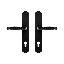 GPF6225.60 smeedijzer zwarte deurkruk Tuli op schild PC85, 238x41x4mm