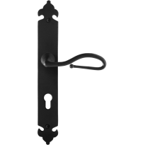 GPF6260.60R smeedijzer zwarte deurkruk Lumi op langschild PC72 291x41x4mm, rechtswijzend
