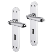 Impresso Queens deurkruk op schild met schroeven afgerond 225x41x10mm BB56 Chroom