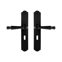 Smeedijzer Zwarte Deurkruk Mela op Schild BB56, 238x41x4mm GPF6210.60 