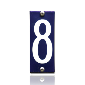Huisnummer 8 emaille blauw, 40 x 100 mm