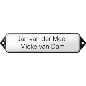 Naamplaat emaille wit, zonder kader, letters Arial, 100x30mm