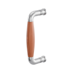 Deurgreep ton model Ika 157mm gebogen nekje met kersenhout, RVS geborsteld