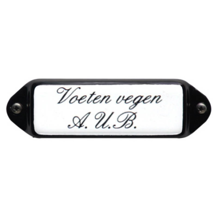 Deurbordje emaille 'Voeten vegen A.U.B.' model oor