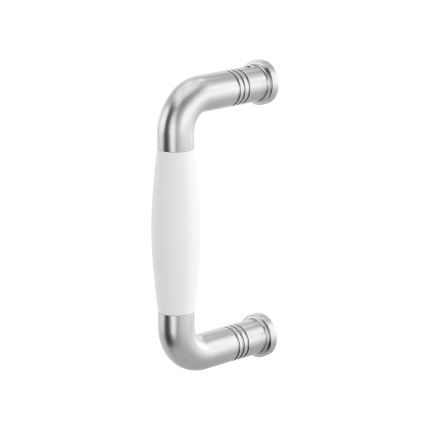 Deurgreep ton model Ika 130mm gebogen nekje RVS geborsteld met wit