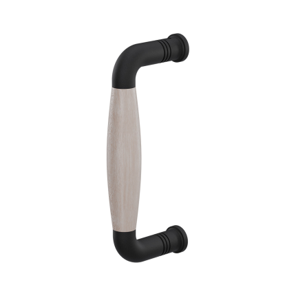 Deurgreep ton model Ika 157mm zwart gebogen nekje met eiken whitewash
