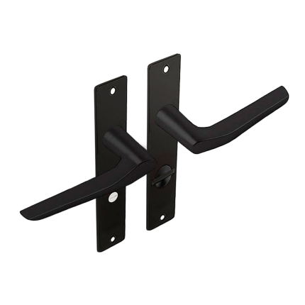 Dulimex zwart binnendeurbeslag klink/klink duimmodel op kortschild, WC63/8 set