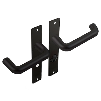 Dulimex zwart binnendeurbeslag kruk/kruk coupemodel op kortschild, WC63/8 set