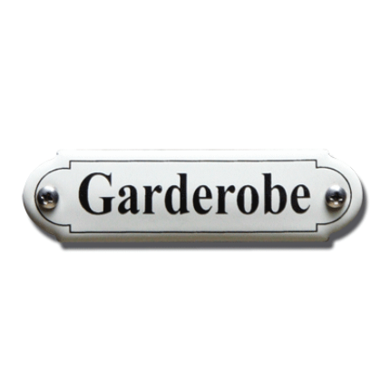 Emaille deurbordje 'Garderobe' gebold klassiek, 80x22mm