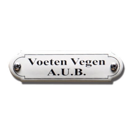 NP-KS-R1-24 TopEmaille crème deurbordje 'Voeten vegen A.U.B.' gebold klassiek 80x22mm