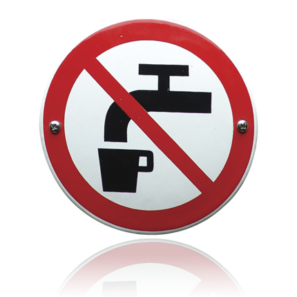 Emaille verbodsbord 'Geen drinkwater' rond
