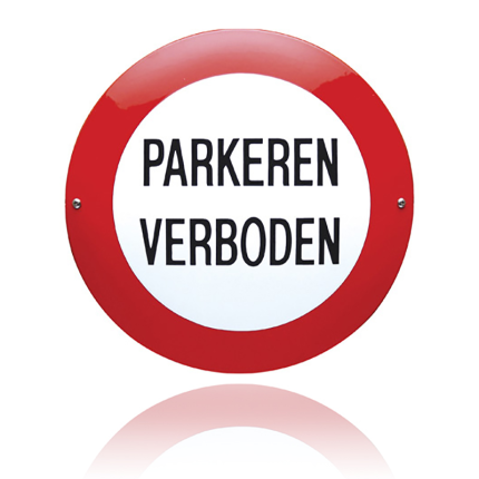 Emaille verbodsbord 'Parkeren verboden' rond