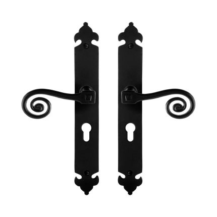 GPF6200.60 smeedijzer zwarte deurkruk Kera op langschild PC55, 291x41x4mm