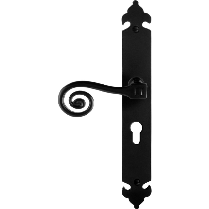 GPF6200.60L smeedijzer zwarte deurkruk Kera op langschild PC55 291x41x4mm, linkswijzend
