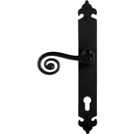 GPF6200.60L smeedijzer zwarte deurkruk Kera op langschild PC92 291x41x4mm, linkswijzend