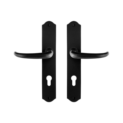 GPF6205.60 smeedijzer zwarte deurkruk Uhka op schild PC72, 238x41x4mm