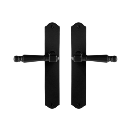 GPF6210.60 smeedijzer zwarte deurkruk Mela op schild, 238x41x4mm