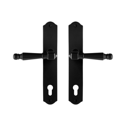 GPF6210.60 smeedijzer zwarte deurkruk Mela op schild PC92, 238x41x4mm