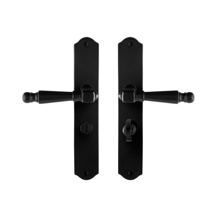 GPF6210.60 smeedijzer zwarte deurkruk Mela op schild WC55/8, 238x41x4mm