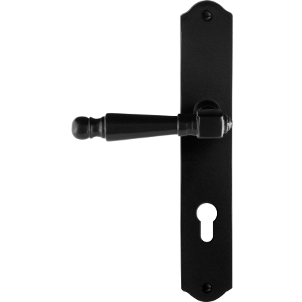 GPF6210.60L/R smeedijzer zwarte deurkruk Mela op schild PC72 238x41x4mm, links-/rechtswijzend