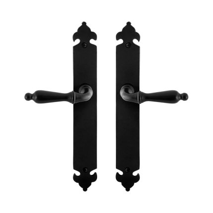 GPF6215.60 smeedijzer zwarte deurkruk Muki op langschild blind, 291x41x4mm
