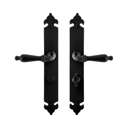 GPF6215.60 smeedijzer zwarte deurkruk Muki op langschild WC63/8, 291x41x4mm