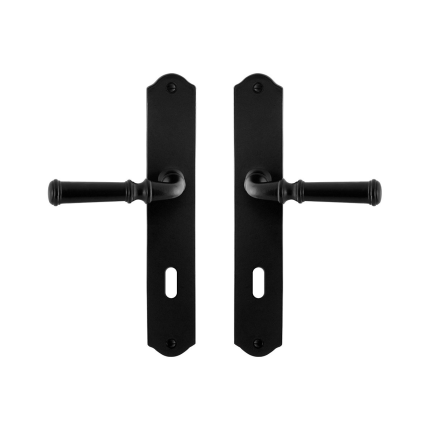 GPF6220.60 smeedijzer zwarte deurkruk Meri op schild BB72, 238x41x4mm