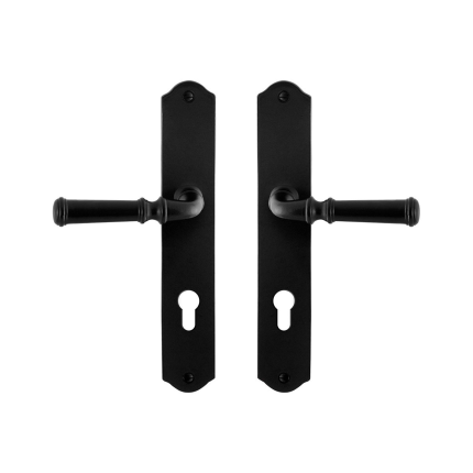 GPF6220.60 smeedijzer zwarte deurkruk Meri op schild PC72, 238x41x4mm
