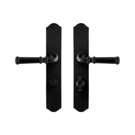 GPF6220.60 smeedijzer zwarte deurkruk Meri op schild WC63/8, 238x41x4mm