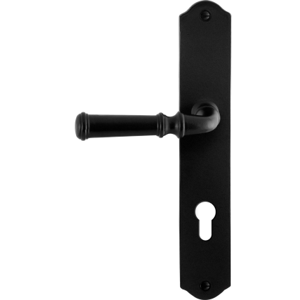 GPF6220.60L/R smeedijzer zwarte deurkruk Meri op schild PC72 238x41x4mm, links-/rechtswijzend