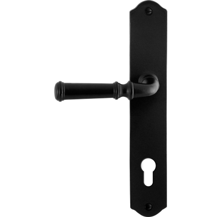 GPF6220.60L/R smeedijzer zwarte deurkruk Meri op schild PC85 238x41x4mm, links-/rechtswijzend