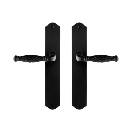 GPF6225.60 smeedijzer zwarte deurkruk Tuli op schild, 238x41x4mm