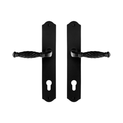 GPF6225.60 smeedijzer zwarte deurkruk Tuli op schild PC85, 238x41x4mm