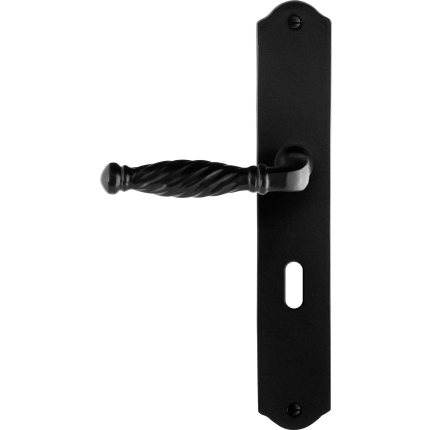 GPF6225.60L/R smeedijzer zwarte deurkruk Tuli op schild BB56 238x41x4mm, links-/rechtswijzend