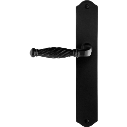 GPF6225.60L/R smeedijzer zwarte deurkruk Tuli op schild blind 238x41x4mm, links-/rechtswijzend