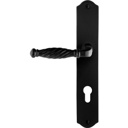 GPF6225.60L/R smeedijzer zwarte deurkruk Tuli op schild PC72 238x41x4mm, links-/rechtswijzend