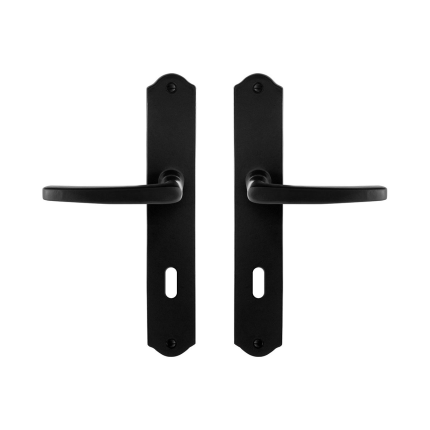 GPF6230.60 smeedijzer zwarte deurkruk Eno op schild BB72, 238x41x4mm