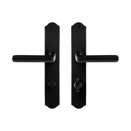 GPF6235.60 smeedijzer zwarte deurkruk Ilo op schild WC72/8, 238x41x4mm